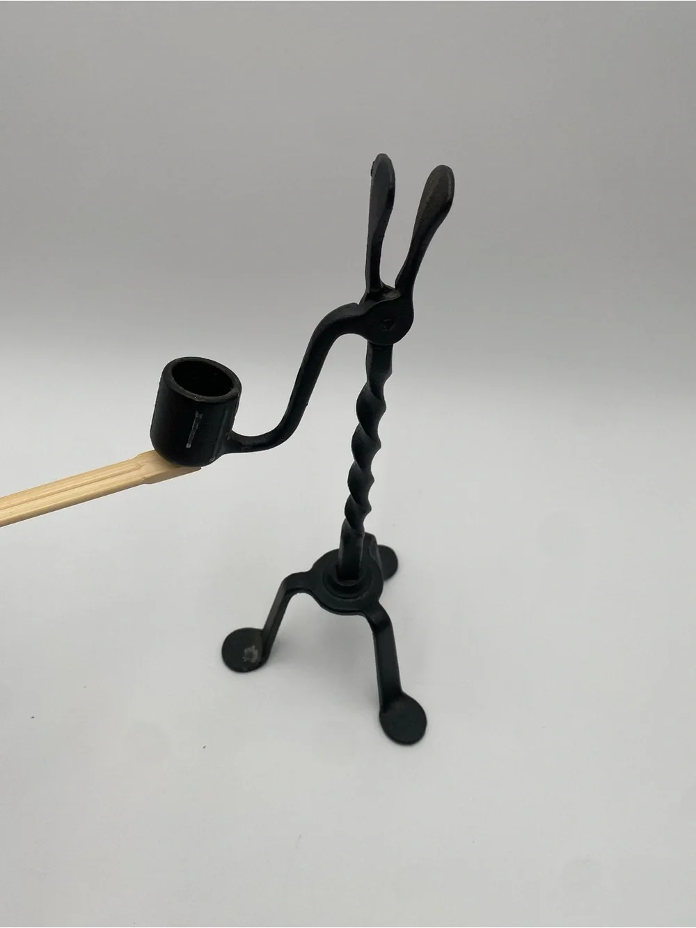 Vintage Black Hand-Forged Black Iron Candle Holder - Classic Twist Design